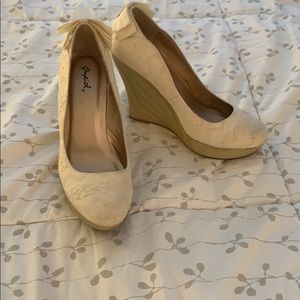 Cream lace wedges
